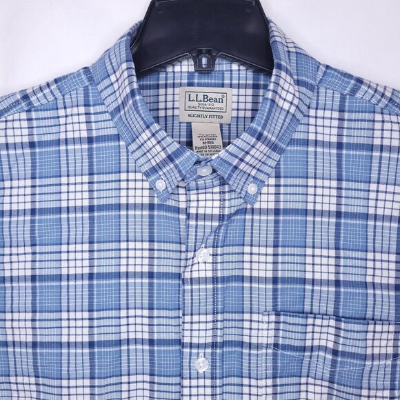 L.L. Bean Other - LL Bean Shirt Mens Medium Plaid Blue, White Slightly Fitted Oxford Comfort